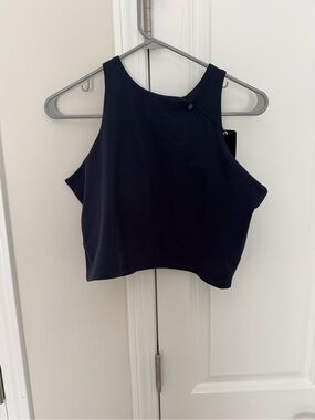 High-Neck Navy Crop Tank Top